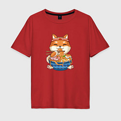 Мужская футболка оверсайз Shiba Inu Eating Ramen