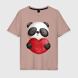 Мужская футболка оверсайз Панда с сердечком 14 февраля