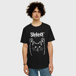 Футболка оверсайз мужская Slipknot, Слипкнот Рок кот, цвет: черный — фото 2