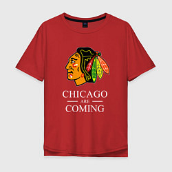 Футболка оверсайз мужская Chicago are coming, Чикаго Блэкхокс, Chicago Black, цвет: красный