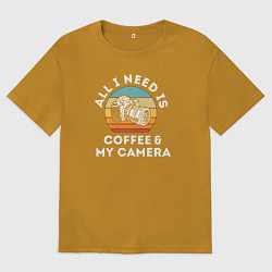 Футболка оверсайз мужская Все что мне нужно, это кофе и моя камера, цвет: горчичный