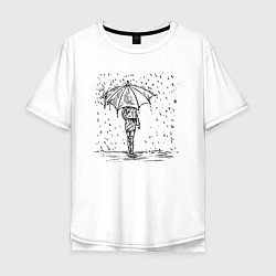 Мужская футболка оверсайз Девушка с зонтом под дождем