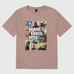 Футболка оверсайз мужская GTA V Logos, цвет: пыльно-розовый