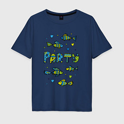 Футболка оверсайз мужская Разноцветные рыбки Рыбная вечеринка, рыбалка Рисун, цвет: тёмно-синий