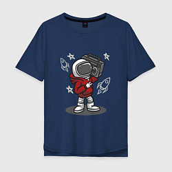 Футболка оверсайз мужская Космонавт с магнитофоном, цвет: тёмно-синий