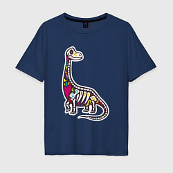 Мужская футболка оверсайз Разноцветный скелет динозавра