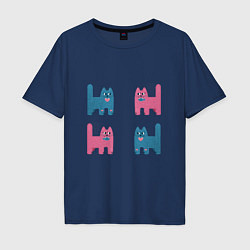 Футболка оверсайз мужская Фактурные коты 4 текситльных кота, цвет: тёмно-синий