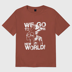 Футболка оверсайз мужская WE GO TO THE NEW WORLD ВАНПИС, цвет: кирпичный