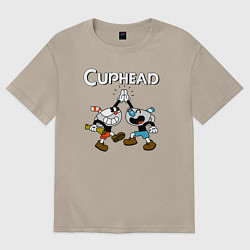 Футболка оверсайз мужская Cuphead веселые чашечки, цвет: миндальный