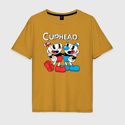 Футболка оверсайз мужская Cuphead Чашечки, цвет: горчичный