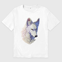 Мужская футболка оверсайз Крупный белый волк
