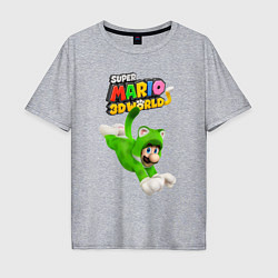 Футболка оверсайз мужская Luigi cat Super Mario 3D World Nintendo, цвет: меланж