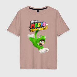 Футболка оверсайз мужская Luigi cat Super Mario 3D World Nintendo, цвет: пыльно-розовый