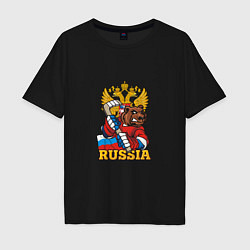 Мужская футболка оверсайз Хоккей - Russia