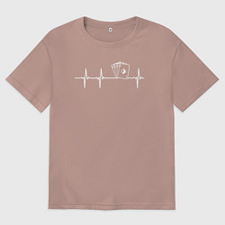 Футболка оверсайз мужская Карты биении сердца, цвет: пыльно-розовый