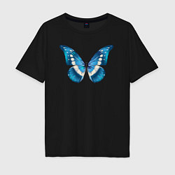 Футболка оверсайз мужская Blue butterfly синяя бабочка, цвет: черный