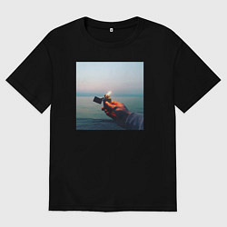 Футболка оверсайз мужская Пламенный свет на Байкале, цвет: черный