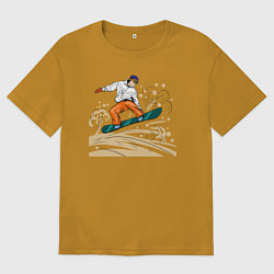 Футболка оверсайз мужская Сноубордист snowboard, цвет: горчичный