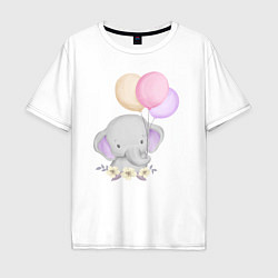 Мужская футболка оверсайз Милый Слонёнок Играет С Воздушными Шариками