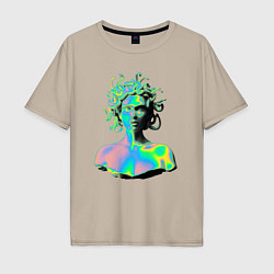 Футболка оверсайз мужская Gorgon Medusa Vaporwave Neon, цвет: миндальный