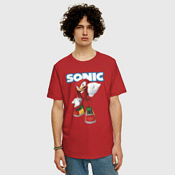 Футболка оверсайз мужская Knuckles Echidna Sonic Video game Ехидна Наклз Вид, цвет: красный — фото 2