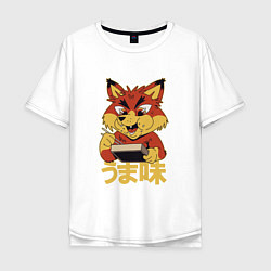 Мужская футболка оверсайз Japanese Fox Eating Ramen Японская лиса ест Рамен