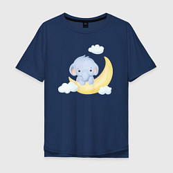Мужская футболка оверсайз Милый Слонёнок На Месяце С Облаками