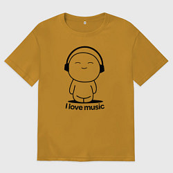 Футболка оверсайз мужская Я Люблю Музыку I love Music, цвет: горчичный