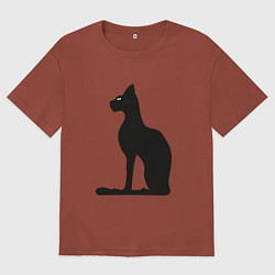 Футболка оверсайз мужская Силуэт черной кошки, Египетская богиня Бастет, цвет: кирпичный