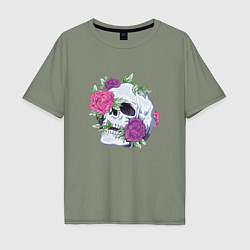 Мужская футболка оверсайз Череп с цветами Flower Skull