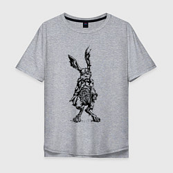 Мужская футболка оверсайз Кролик - драное ухо с часами на животе Rabbit - a