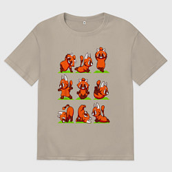 Футболка оверсайз мужская Йога красной панды, цвет: миндальный