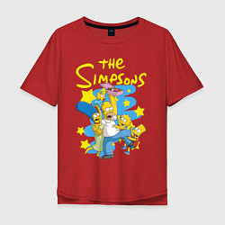 Футболка оверсайз мужская The SimpsonsСемейка Симпсонов, цвет: красный