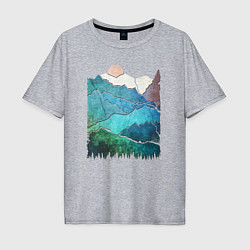 Мужская футболка оверсайз Большие горы и маленький медведь