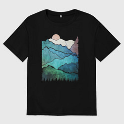 Футболка оверсайз мужская Большие горы и маленький медведь, цвет: черный