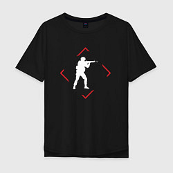 Футболка оверсайз мужская Символ Counter Strike в красном ромбе, цвет: черный