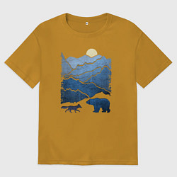 Футболка оверсайз мужская Животные в горах, цвет: горчичный