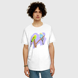 Футболка оверсайз мужская Волнистыи попугай Птицы, цвет: белый — фото 2