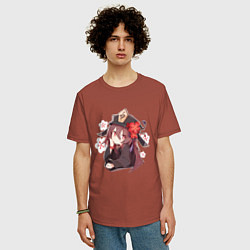 Футболка оверсайз мужская Ху Тао Genshin Impact Аниме, цвет: кирпичный — фото 2