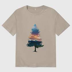 Футболка оверсайз мужская Лес в ёлке, цвет: миндальный
