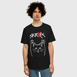 Футболка оверсайз мужская Skrillex Рок кот, цвет: черный — фото 2