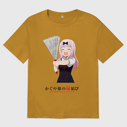 Мужская футболка оверсайз Госпожа Кагуя Love is war Синомия с веером