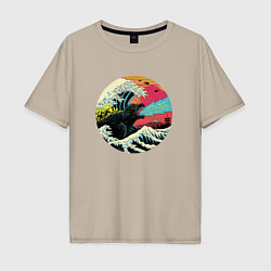 Футболка оверсайз мужская Hokusai Kaiju, цвет: миндальный