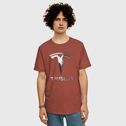 Футболка оверсайз мужская Tesla Logo Тесла Логотип, цвет: кирпичный — фото 2