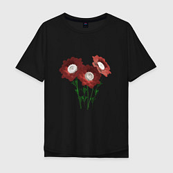 Футболка оверсайз мужская Flowers red white, цвет: черный