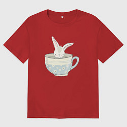 Футболка оверсайз мужская Кролик в чашке, цвет: красный