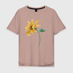 Мужская футболка оверсайз Branch With a Sunflower Подсолнух