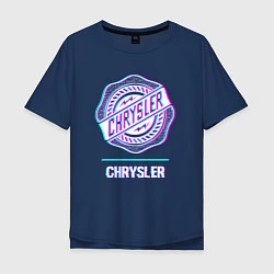 Футболка оверсайз мужская Значок Chrysler в стиле Glitch, цвет: тёмно-синий