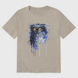 Футболка оверсайз мужская Прикольная сова в акварельном рисунке, цвет: миндальный
