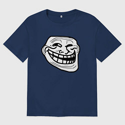 Футболка оверсайз мужская Тролльфейс улыбается мем, цвет: тёмно-синий